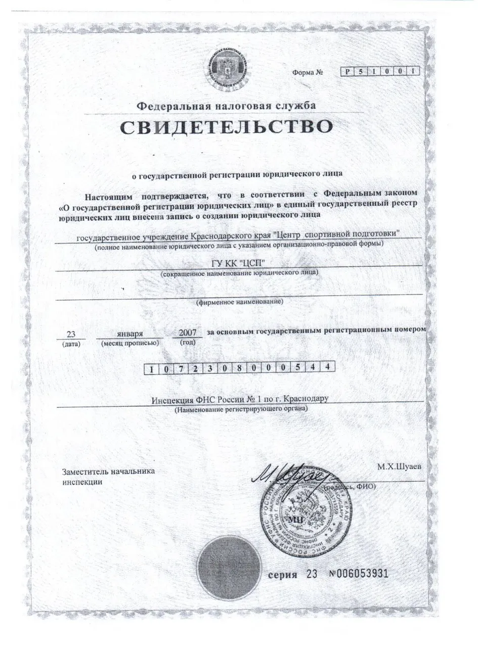 Свидетельство ЕГРЮЛ